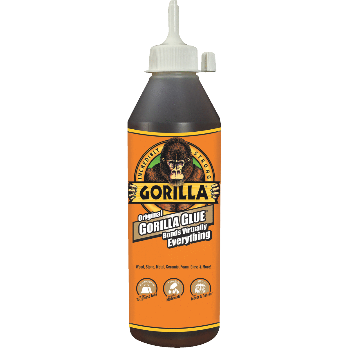 Gorilla Glue Original 2oz, 4oz, 8oz and 18oz Incredibly Strong And Versatile. The Leading Multi-Purpose Waterproof Glue. Ideal For Tough Repairs On Dissimilar Surfaces, Both Indoors And Out. 5000201USFL, 5000408, 500081 50018 Gorilla Glue Original 2oz, 4oz, 8oz and 18oz Incredibly Strong And Versatile. The Leading Multi-Purpose Waterproof Glue. Ideal For Tough Repairs On Dissimilar Surfaces, Both Indoors And Out. 5000201USFL, 5000408, 500081 50018